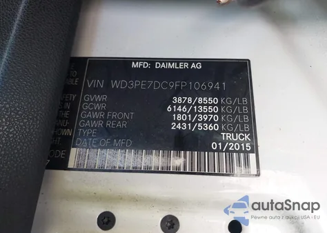 2015 Mercedes-Benz Sprinter 2500 Normal Roof from USA, damaged, VIN WD3PE7DC9FP106941